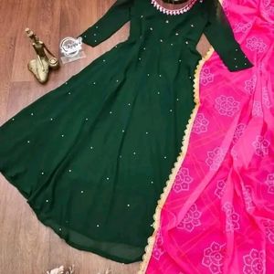 Georgette Embroidery Work Gown With Dupatta