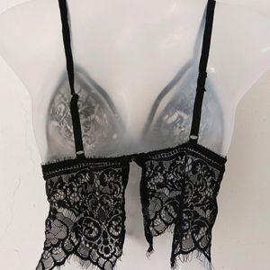 SEXY BLACK FLORAL NET BRALETTE