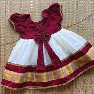 Red Cotton Silk Frock For Baby Girl