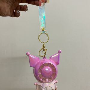 Hand Fan Robo Bunny Ombre Pink With Keychain