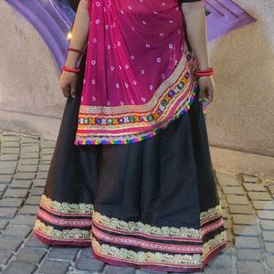 Designer Black Silk Satin Ethnic Skirt Lehenga