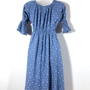 Blue Off Shoulder Floral Printed Dresses(Women’s)