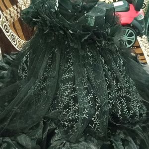 Black Velvet Ballon Frock With Attached Net