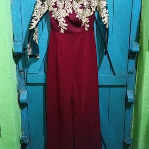 SHEIN Maroon Off shoulder Jumpsuit