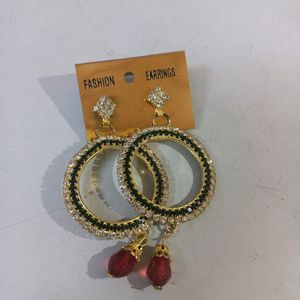 Red And Gold Stone Shining Earrings