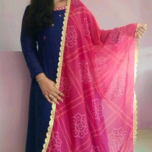 Blue Anarkali With Pink Dupatta ❤️