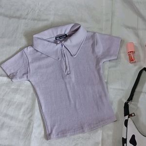 Zara Lilac Polo Crop Top