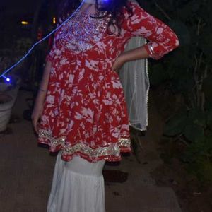 White Sharara  Red Top