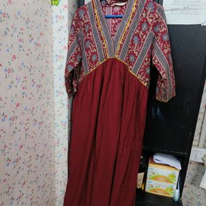 Long Maroon Cotton Kurta