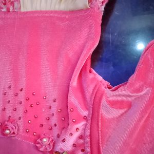 A Pink Ethnic Velvet Gown Medium Size For Girls