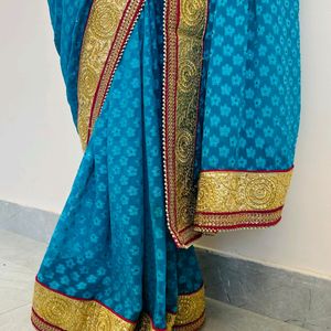 Firozi Blue Saree 💙 With Margenta Pink Blouse