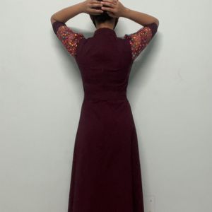 Wine Colored Floor Length Vintage Dress