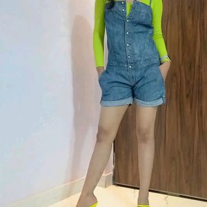 COMBO- Short Length Dungaree & Neon Crop Top