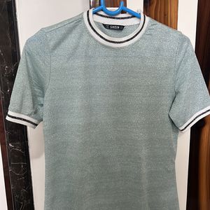 Shein - Aqua Blue Shimmer T-shirt