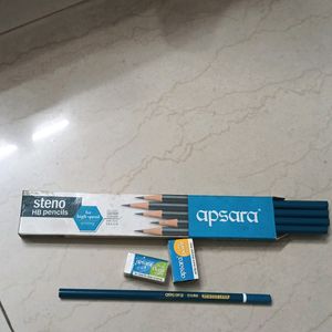 10 Steno HB Pencil With Free Eraser And Sharpener