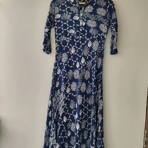 Mokshi Navy Blue Printed Flared Kurta