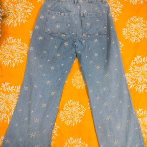 Faded Blue Denim Floral Jeans on Sale👖