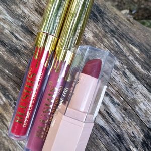 Lipstick 💄,BLUSHIS Non Transfer Waterproof Longlasting Liquid Lipstick Combo Pack of 3 pc (Red, Bright Plum18 ml, Purple)