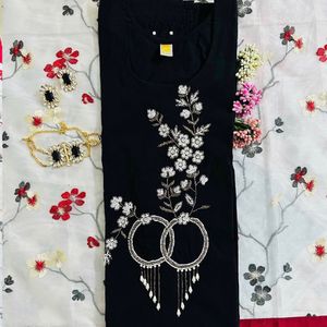 Designer Black Kurti For Women With White Pant