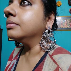 Silver Replica Statement Peacock Earrings