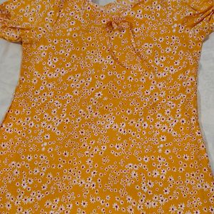 Beautiful Orange Floral Crepe Mini Dress For Women