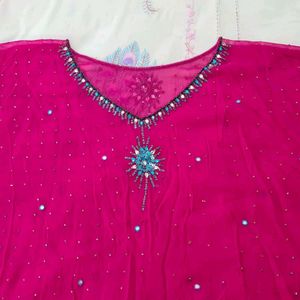 Magenta Pink Ethnic Georgette Poncho