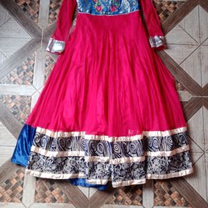 Rani &Blue Colour Ethnic Gown With Pajami