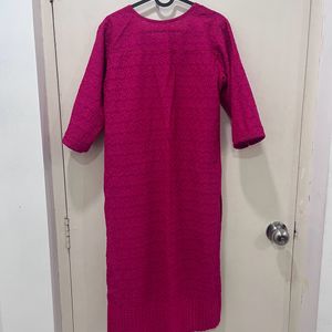 Bright Pink Self Embroidery kurti