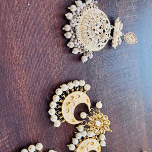 Combo Set, One Bollywood Style Earring Set And One Kundan Maangtika Set