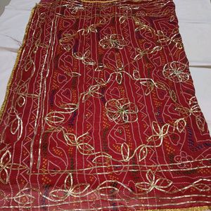 Hand Work Red Saree Karvachauth Special