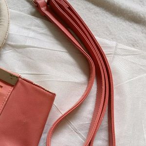 Peachy Pink Leather Purse With Belt 👜