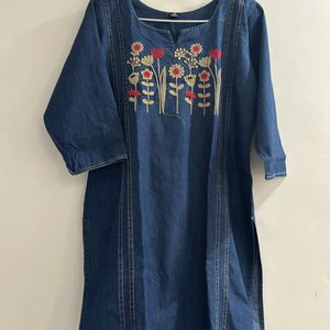 Women Denim Hand Work Kurta