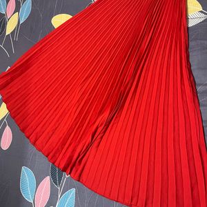 Bright Red Pleated Skirt for Women