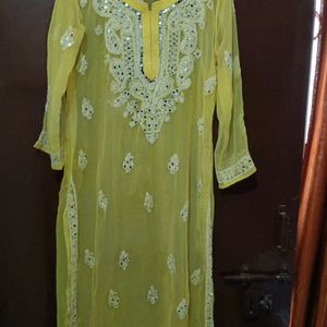 Yellow Chikankari Kurti