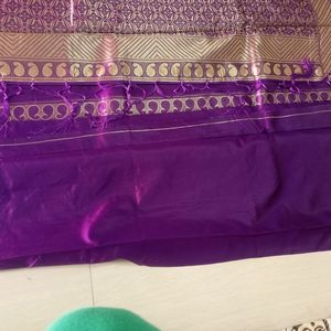 Purple Soft Lichi Pattu Silk Saree