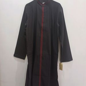 Kurta Chudidar Set (Black With Red Lines)