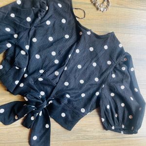 H&M Black And White Polka Dot Crop Top