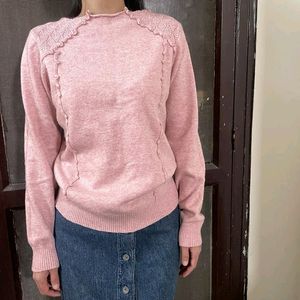 Cute Pink Woolen Sweater For Home Wear.