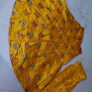 Yellow Graghra Choli Shalu Pattern Butta