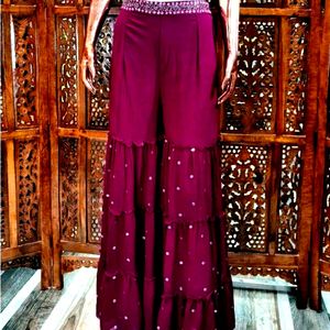 Wine Colour Sharara Set