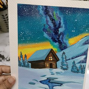 Cottage Snow Painting On A5 Sheet