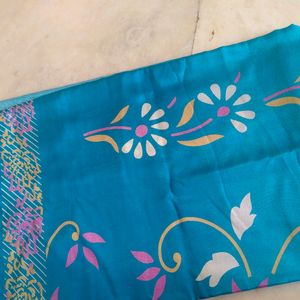 Crepe Light Blue Printed Saree