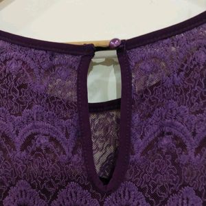 Purple Sleeveless Net Designed Stretchable Jumpsui