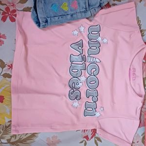 Blue Short And Peach Tshirt Set