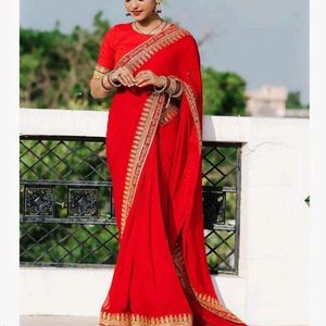 Designer Red Saree