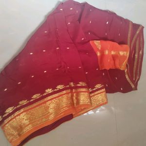 Orange Brown Soft Silk Saree