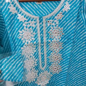 Leheriya Cotton Straight Kurta