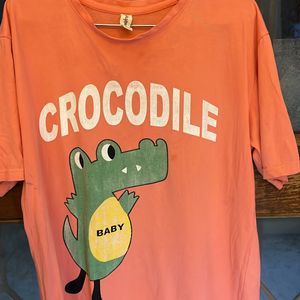 Orange Tshirt With Crocodile Print