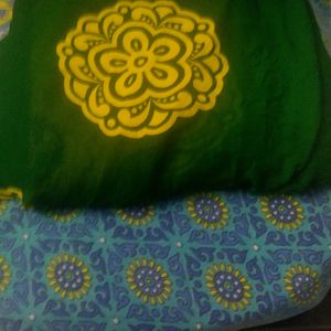 Dark Green Yellow Saree