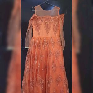 Orange Offshoulder Net Ethnic Gown